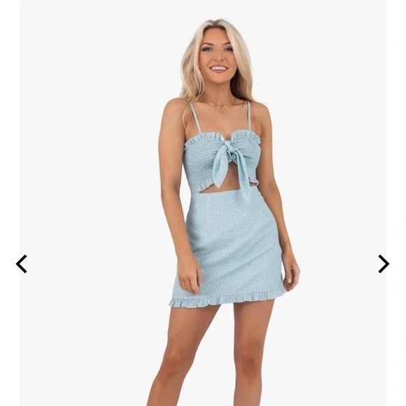 Kittenish Polka Dot Cutout Dress in Light Blue, Medium - Picture 12 of 13